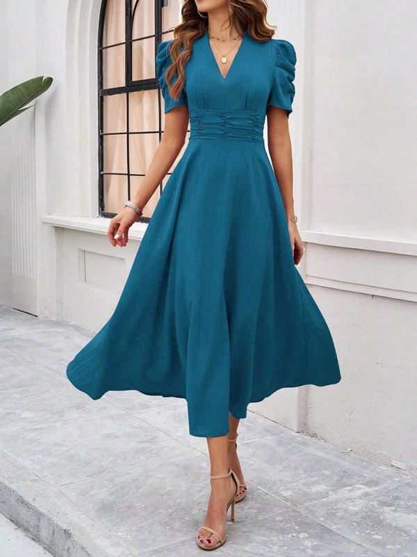 Clara Vestido Midi Elegante para Mujer – Vestido Invitada Boda Manga Abullonada