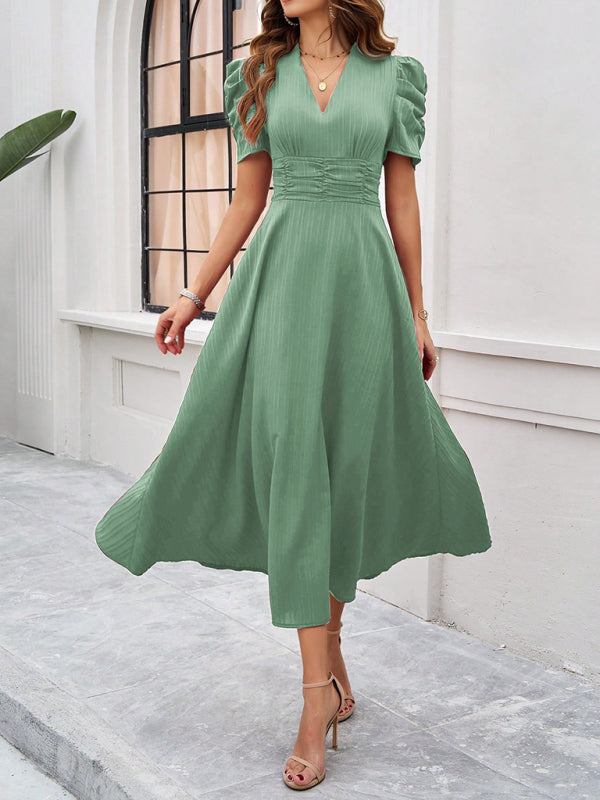 Clara Vestido Midi Elegante para Mujer – Vestido Invitada Boda Manga Abullonada