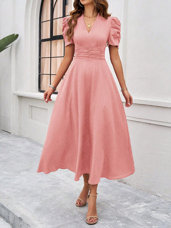 Clara Vestido Midi Elegante para Mujer – Vestido Invitada Boda Manga Abullonada