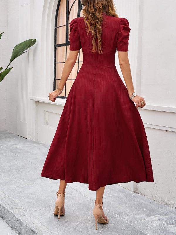 Clara Vestido Midi Elegante para Mujer – Vestido Invitada Boda Manga Abullonada