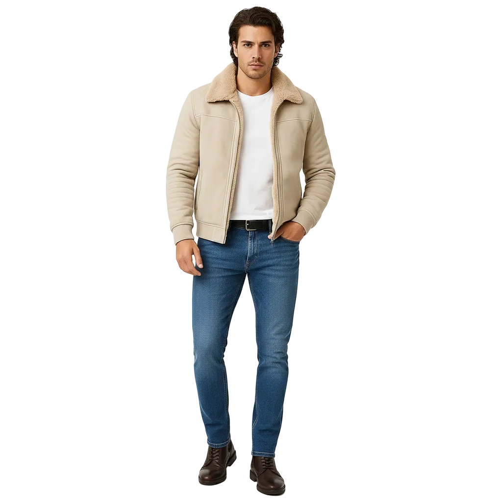 Michael Chaqueta para Hombre – Cazadora Elegante con Cuello de Pelo y Cremallera