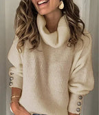 Emma Jersey Cuello Alto para Mujer – Suéter Elegante Invierno Chic Botones