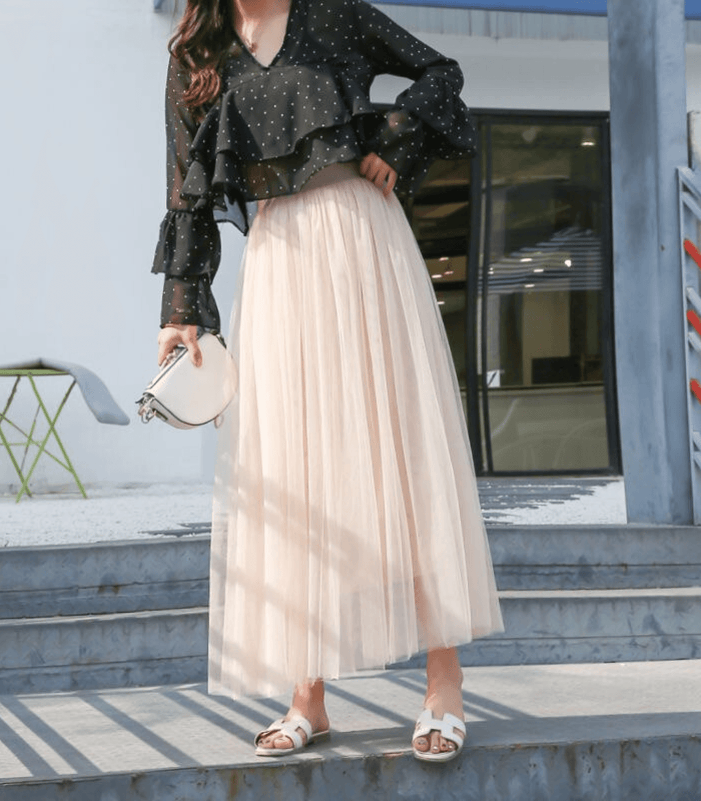 Shandria Falda de Tul para Mujer – Falda Midi Elegante Romántica Chic