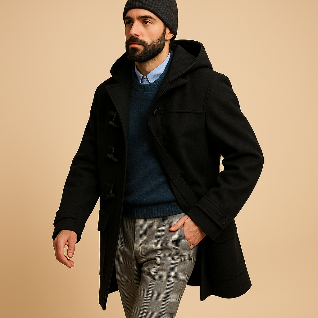 Daniel Abrigo Largo para Hombre – Diseño Elegante con Cierre Frontal y Bolsillos Laterales