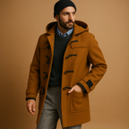 Daniel Abrigo Largo para Hombre – Diseño Elegante con Cierre Frontal y Bolsillos Laterales