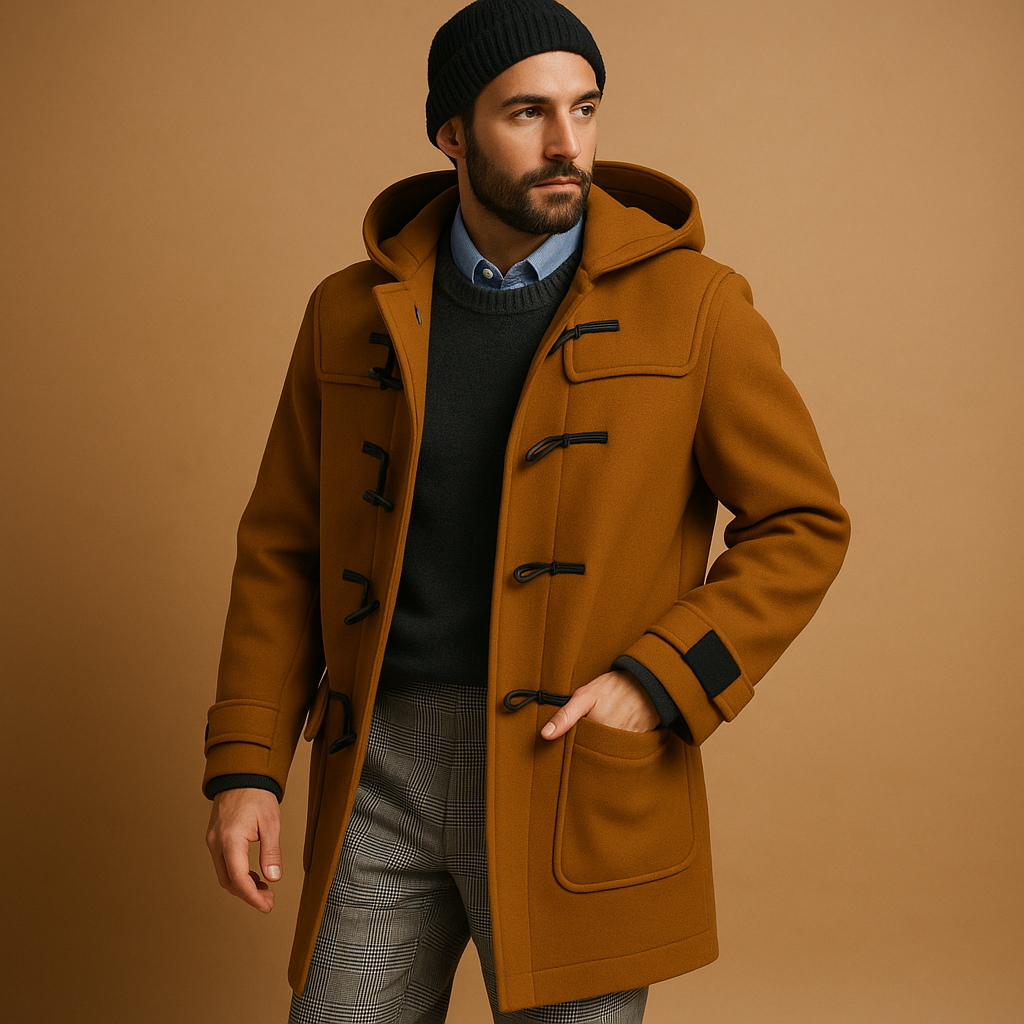 Daniel Abrigo Largo para Hombre – Diseño Elegante con Cierre Frontal y Bolsillos Laterales