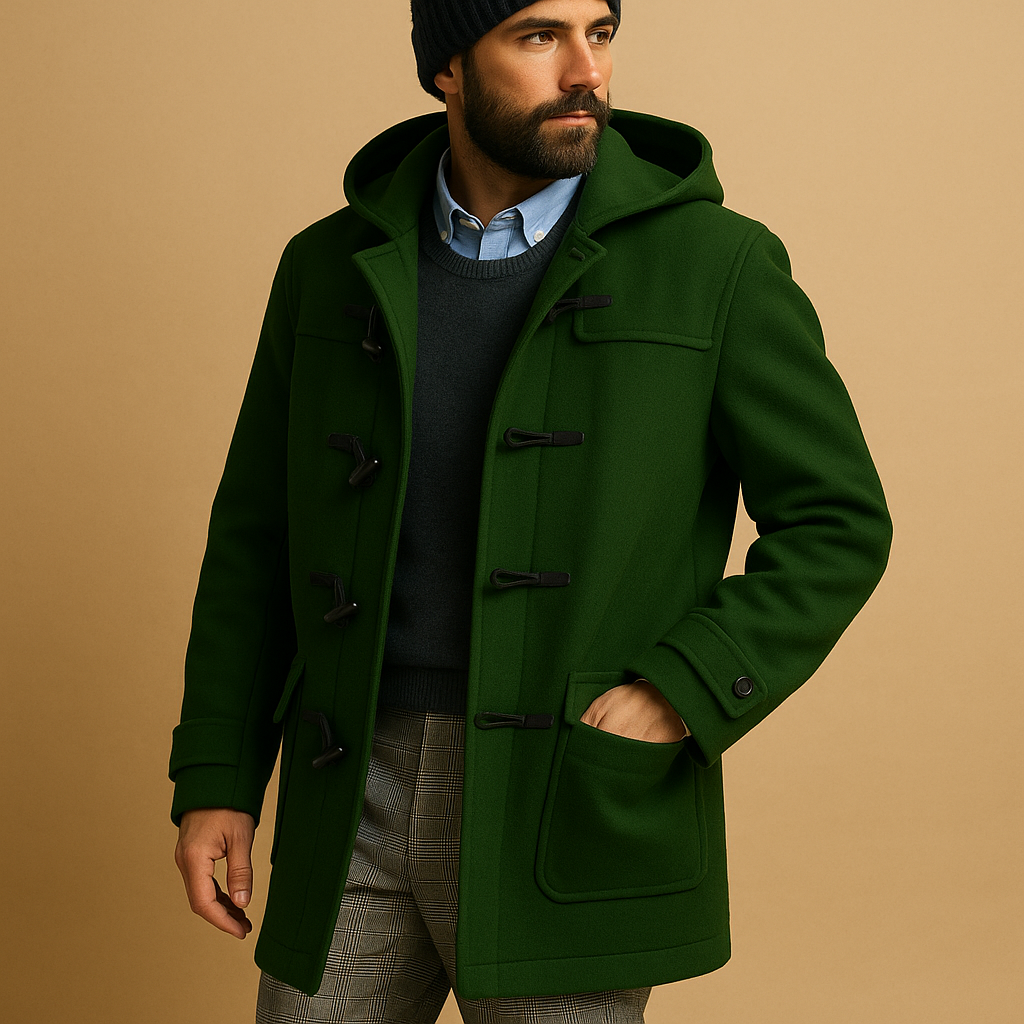 Daniel Abrigo Largo para Hombre – Diseño Elegante con Cierre Frontal y Bolsillos Laterales