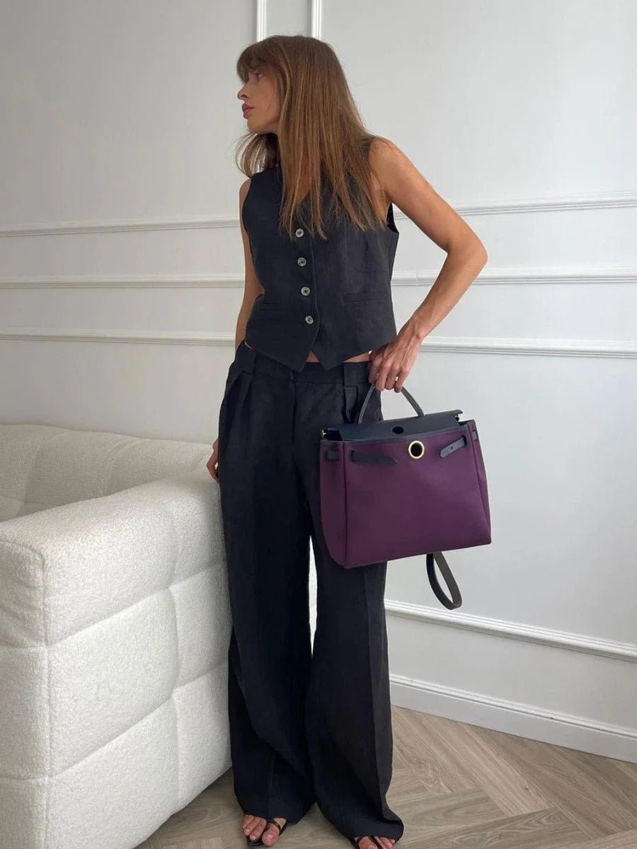 Freya Conjunto de Lino para Mujer – Chaleco y Pantalón Palazzo Verano Chic
