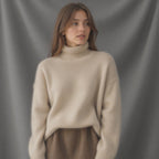Sydney Jersey Oversize de Cachemir para Mujer – Suéter Cuello Alto Elegante Premium