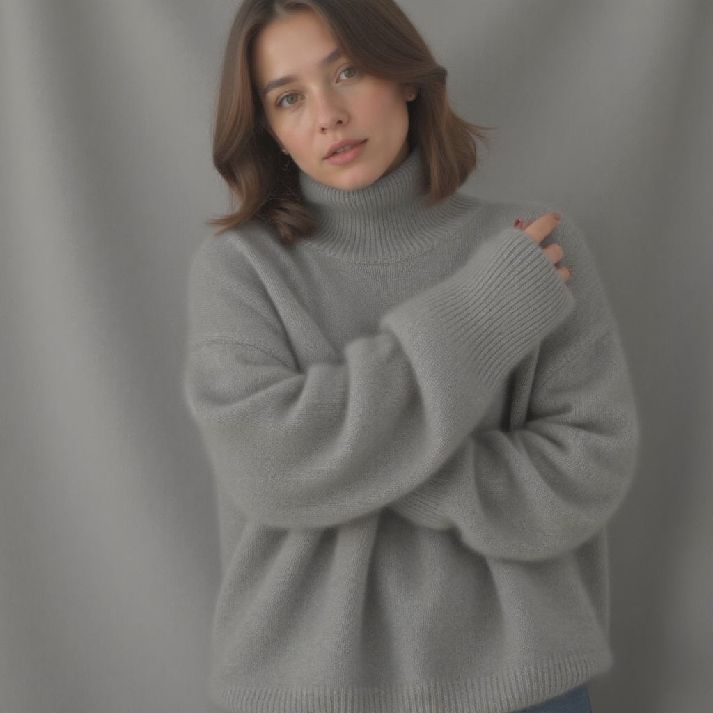 Sydney Jersey Oversize de Cachemir para Mujer – Suéter Cuello Alto Elegante Premium
