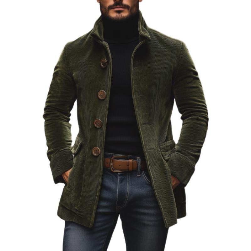 Ethan Abrigo de Pana para Hombre – Corte Slim Elegante con Cuello Alto Vintage