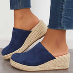 Mika Mules de Cuña para Mujer – Sandalias Espadrille Azul Marino Chic