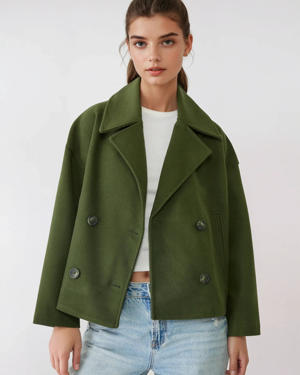 Aurélie Chaqueta de Lana para Mujer – Abrigo Corto Cruzado Elegante para Invierno