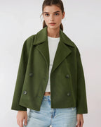 Aurélie Chaqueta de Lana para Mujer – Abrigo Corto Cruzado Elegante para Invierno