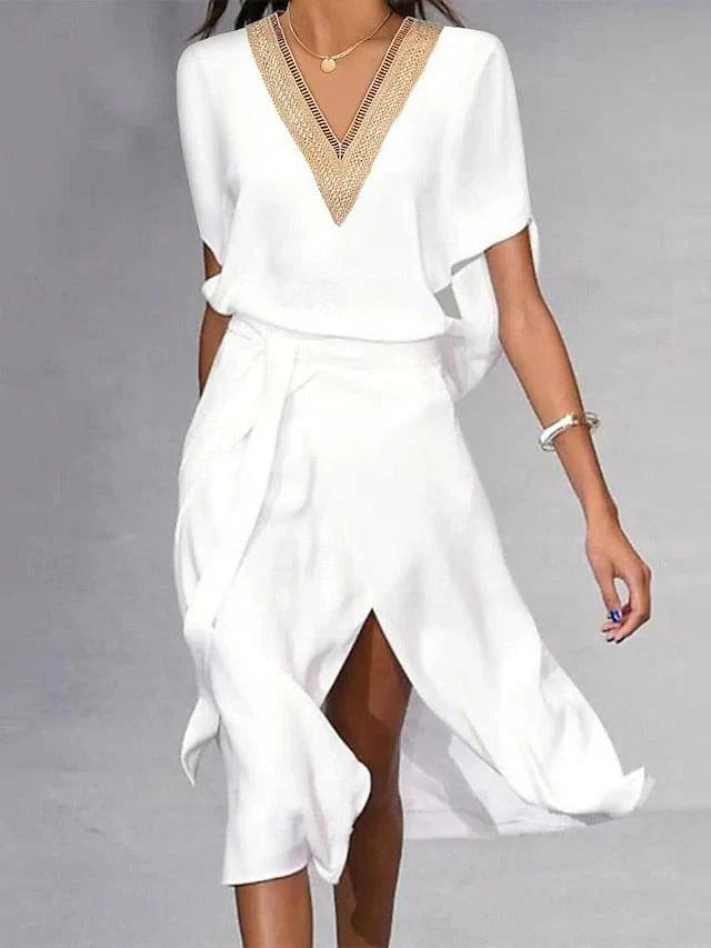 Isabella Vestido Midi Blanco para Mujer – Vestido Elegante Minimalista Chic