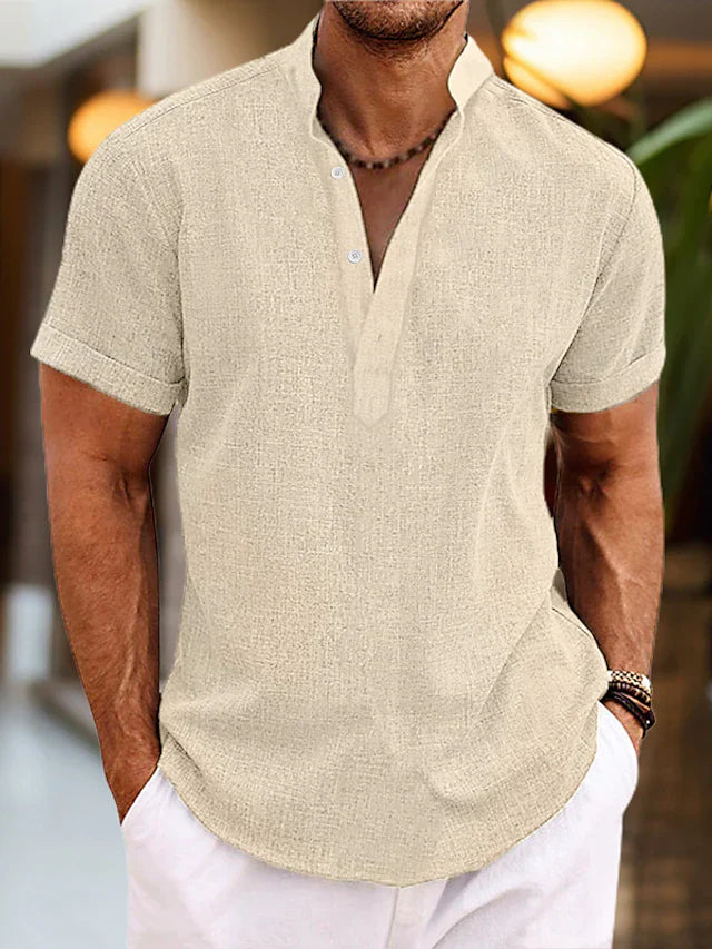 Silas Camisa de Lino para Hombre – Camisa Henley Casual de Algodón y Lino